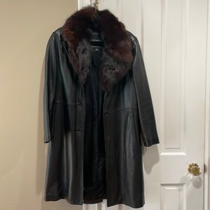 Marc New York black leather jacket with detachable fur collar